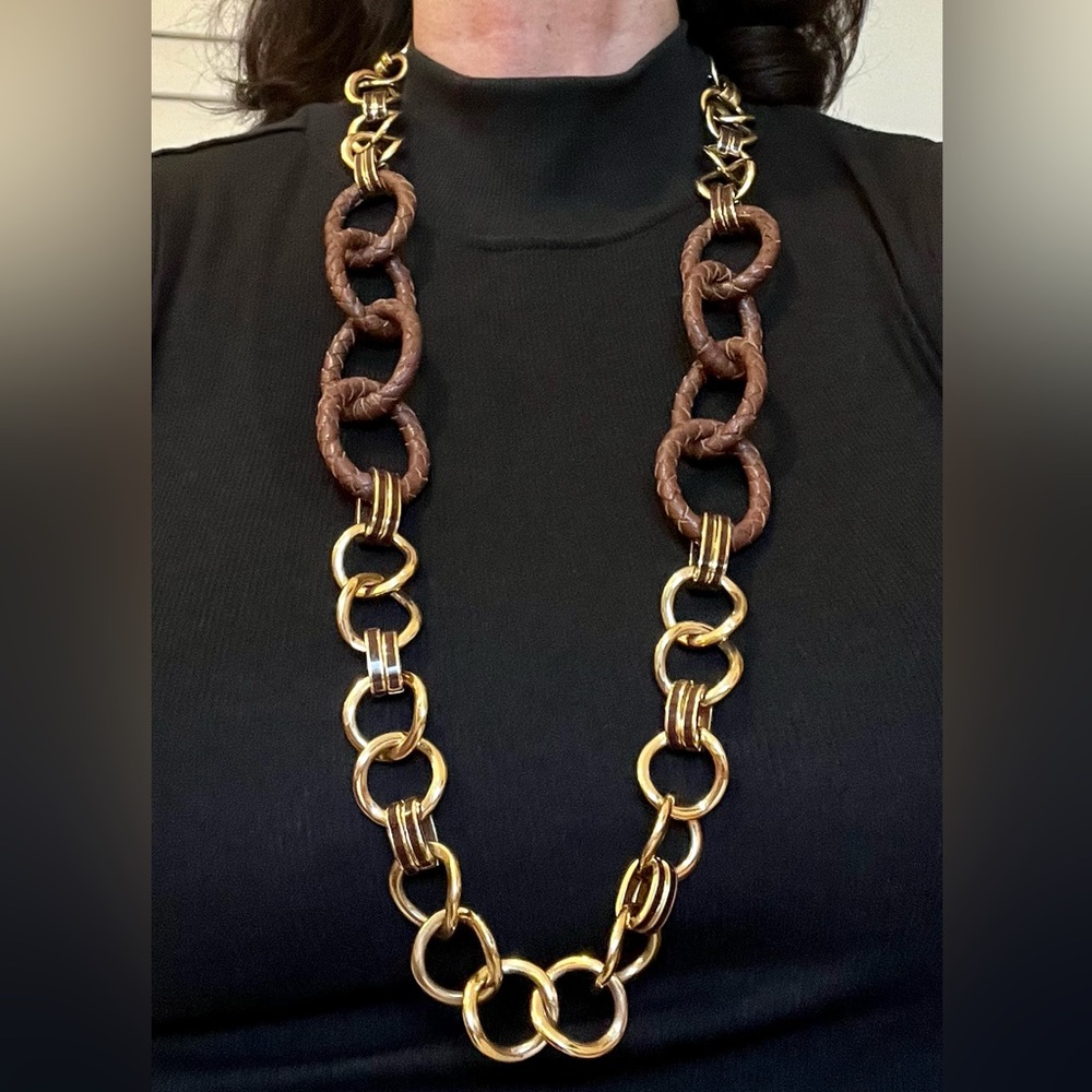 Vintage Anne Klein New York Leather/Gold Necklace